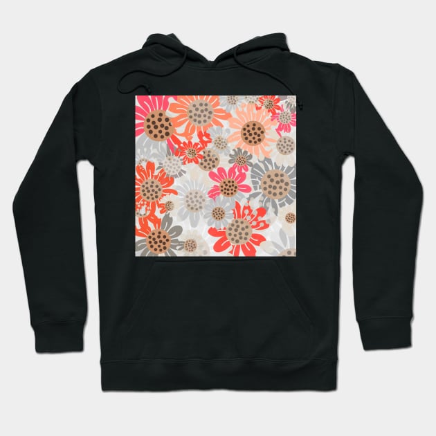 Vivid Red Sunflower Pattern Hoodie by Rosemogo